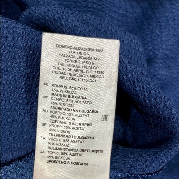 Sandro Paris V-Neck Blue Textured Mini Shift Dress Neck Tie Long Sleeve Sz 36 - Picture 10 of 16